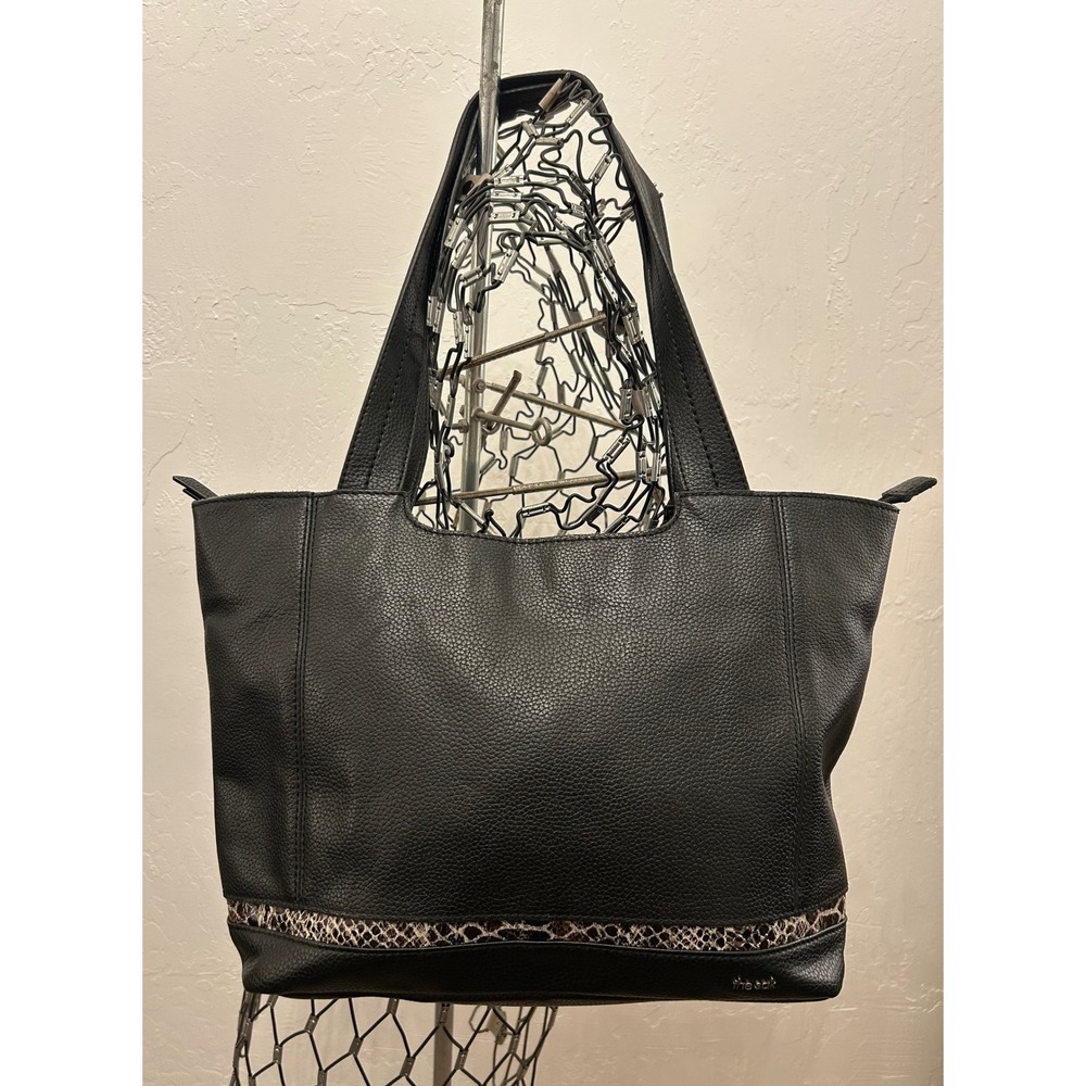 The Sak Black Pebbled Leather Tote Bag Snakeskin Trim Shoulder Bag